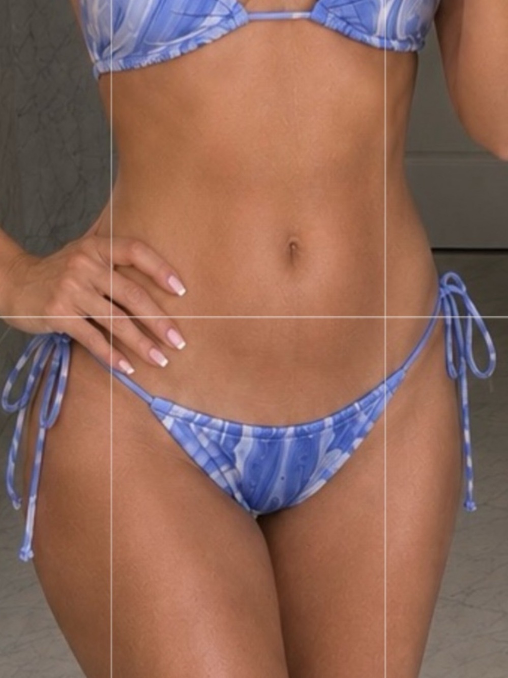 Naked Wardrobe Swim String Side Tie Bikini Bottoms Blue Marble Swirl XS